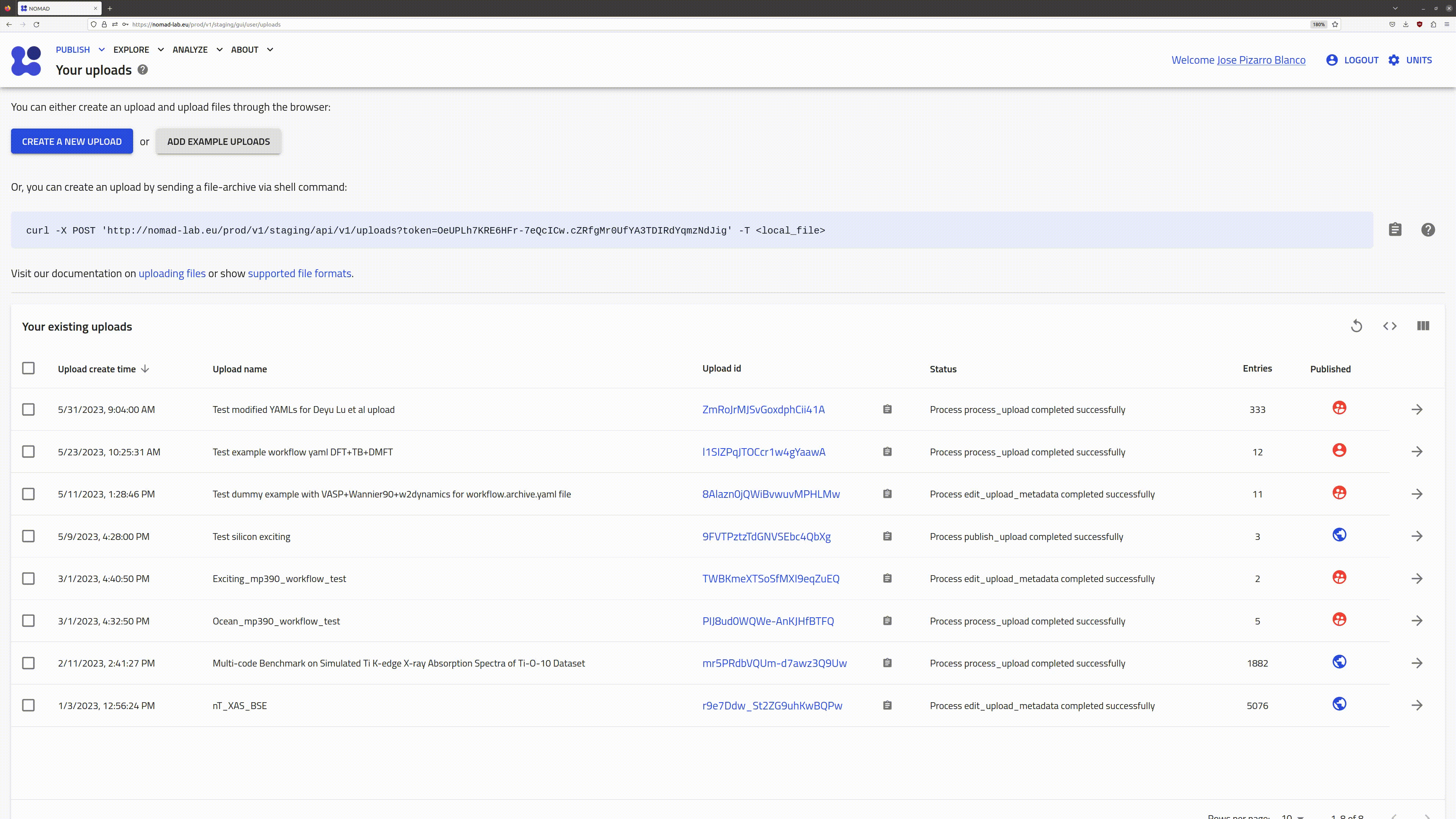 Creating a new upload with DFT+GW data.