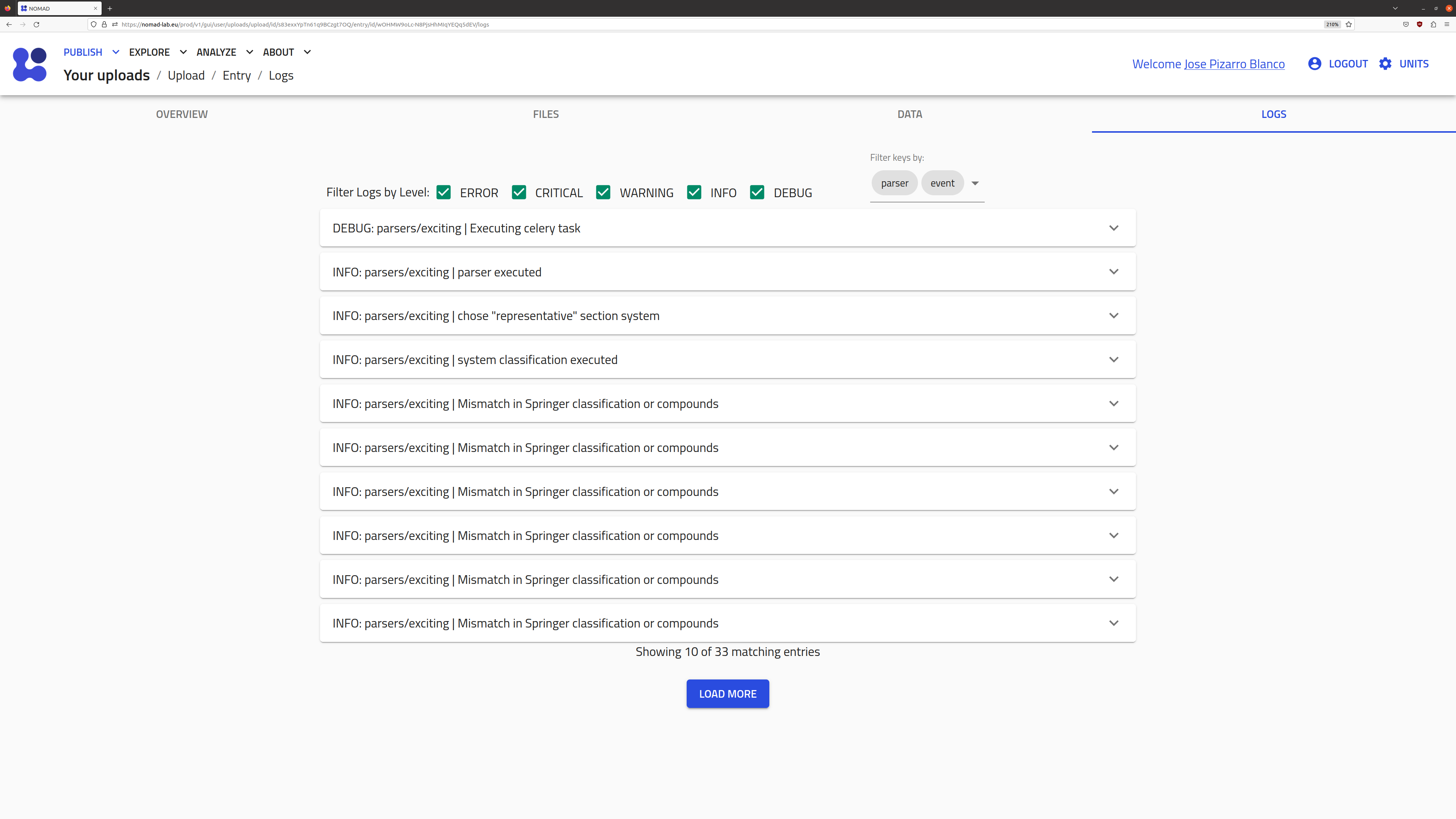 Logs page.