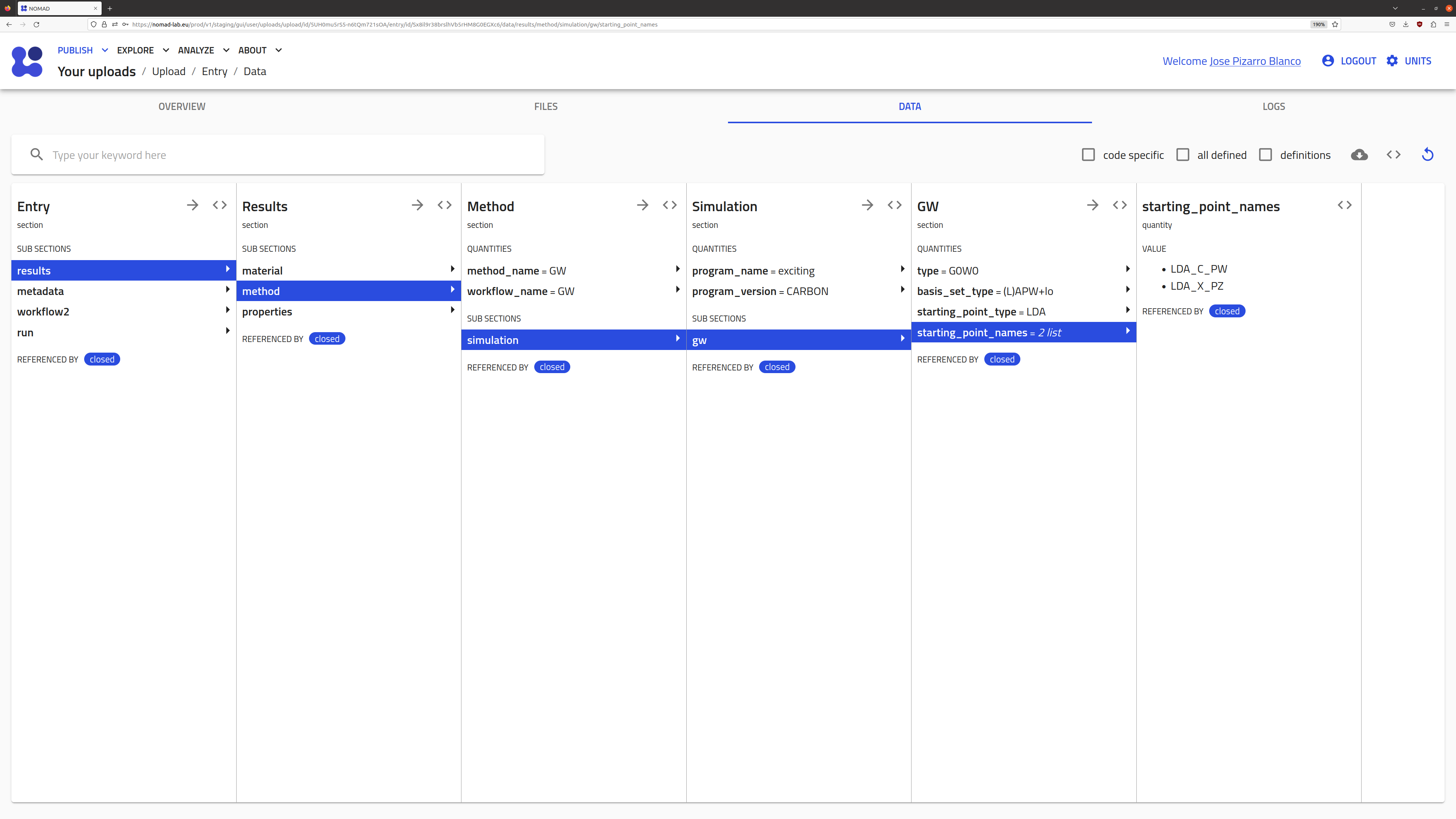 Metadata entry menu