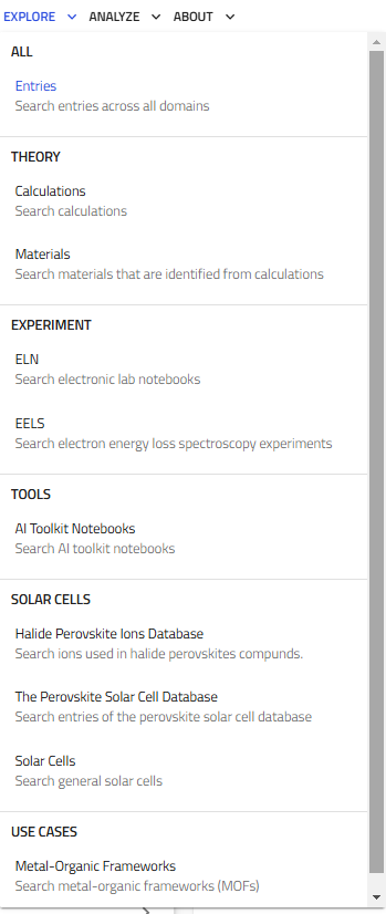 Explore Menu