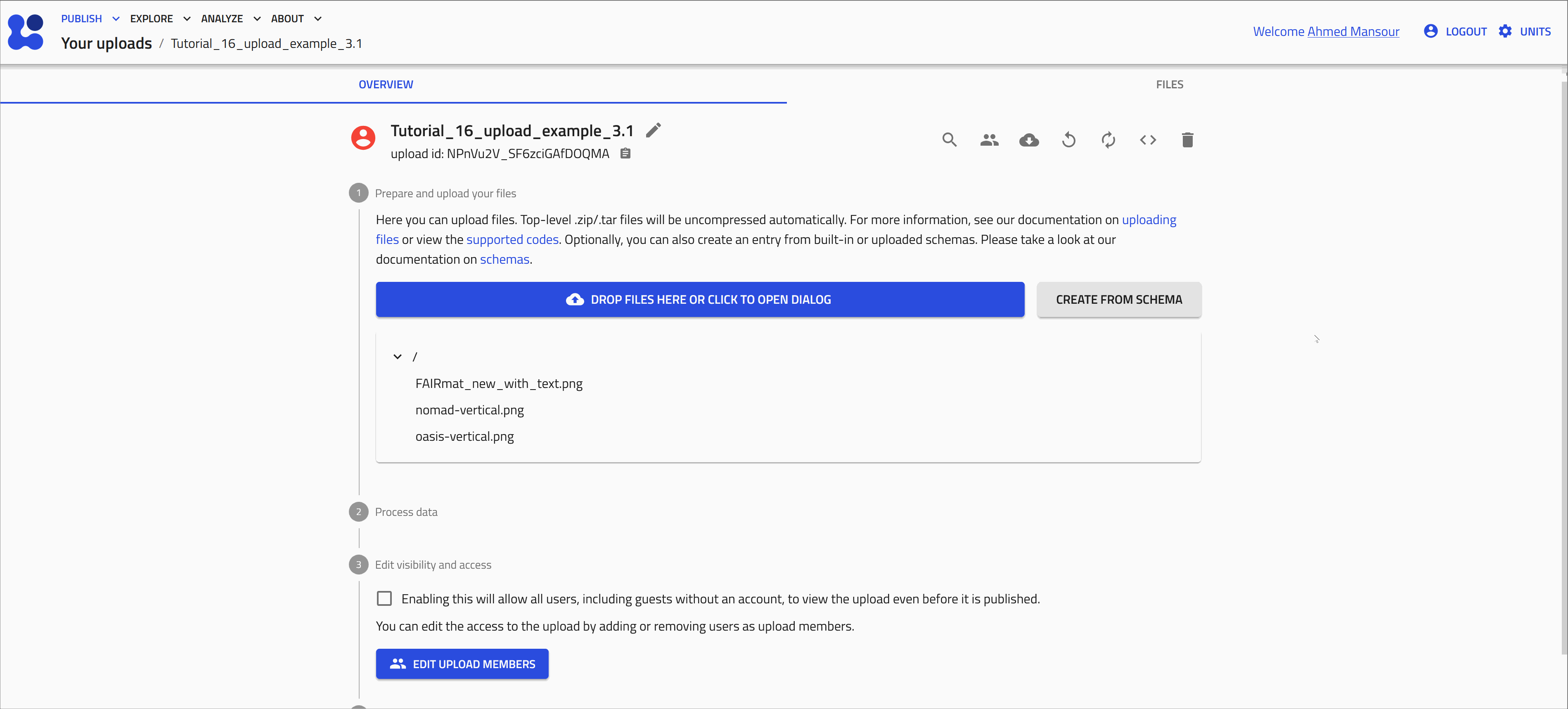 An animatation demonstrating the open from file browser dialog in NOMAD 