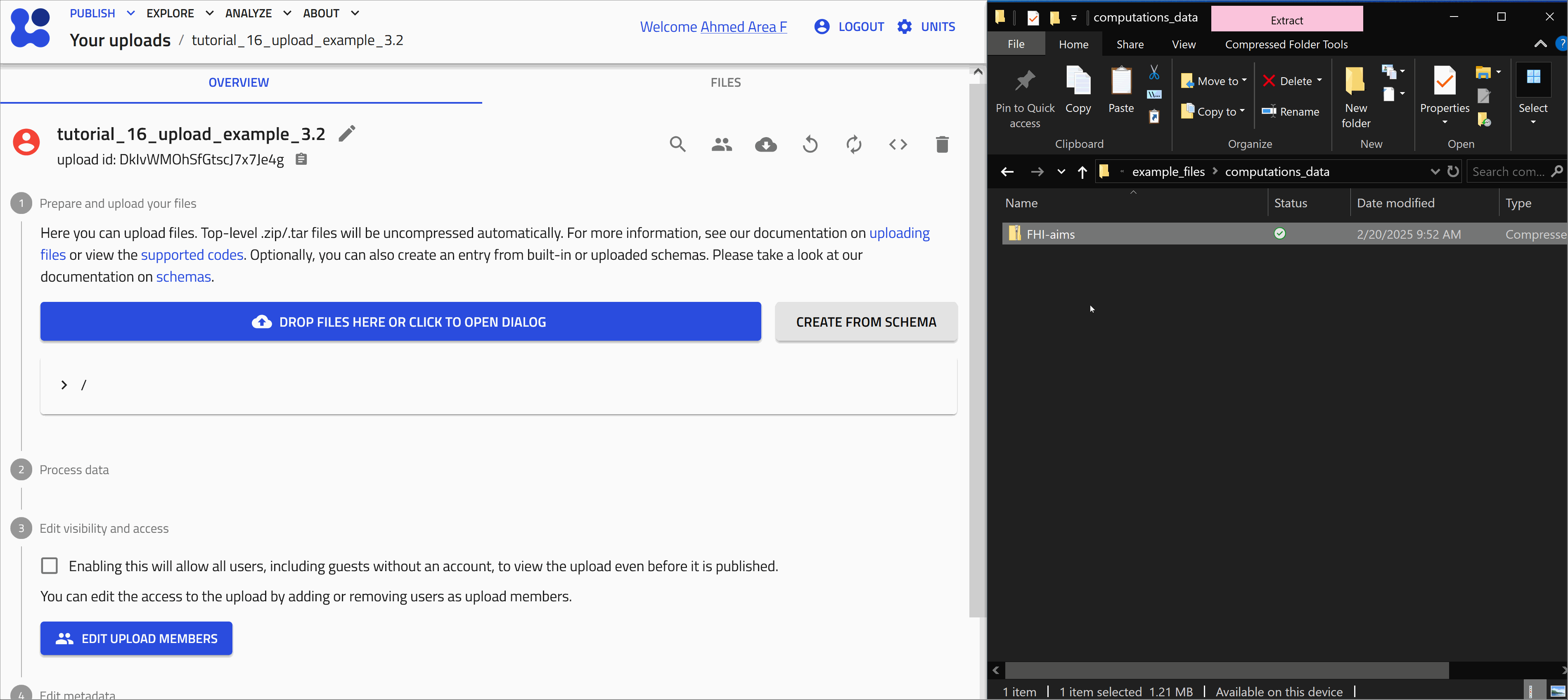 Animation of darg and droping a compressed file in NOMAD