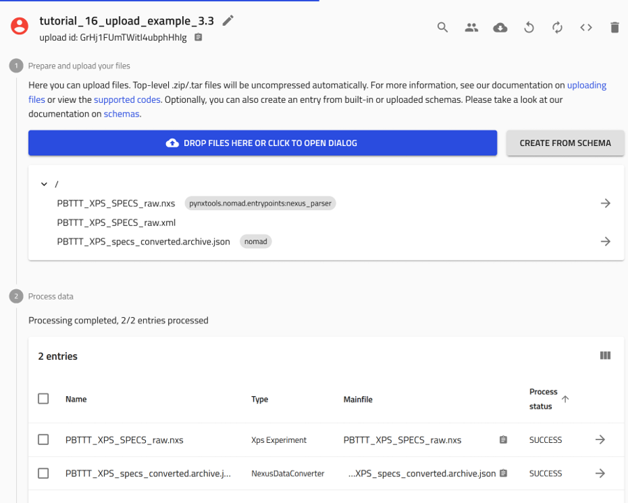 Screenshot of the upload page after nexus conversion.