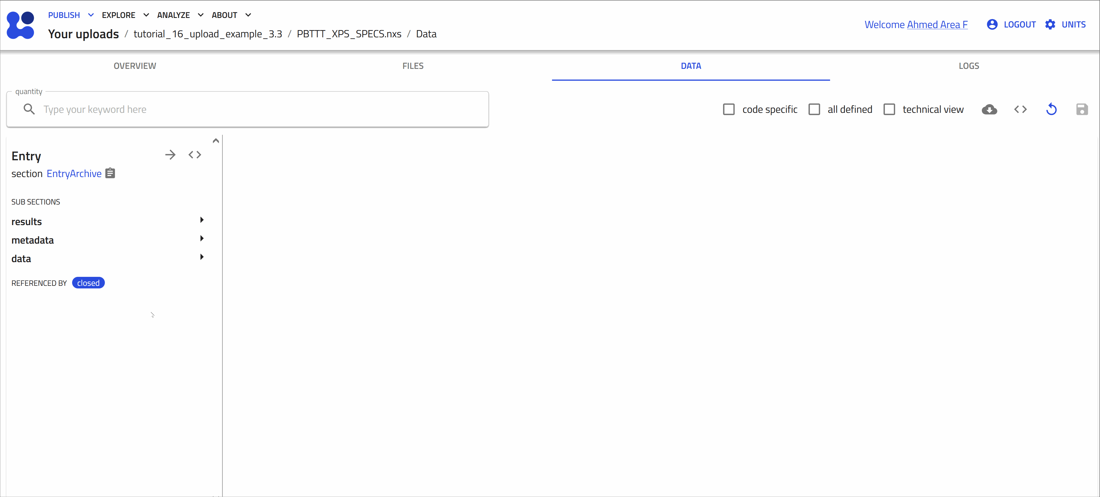 Animation of the DATA Tab in NeXuS entry page