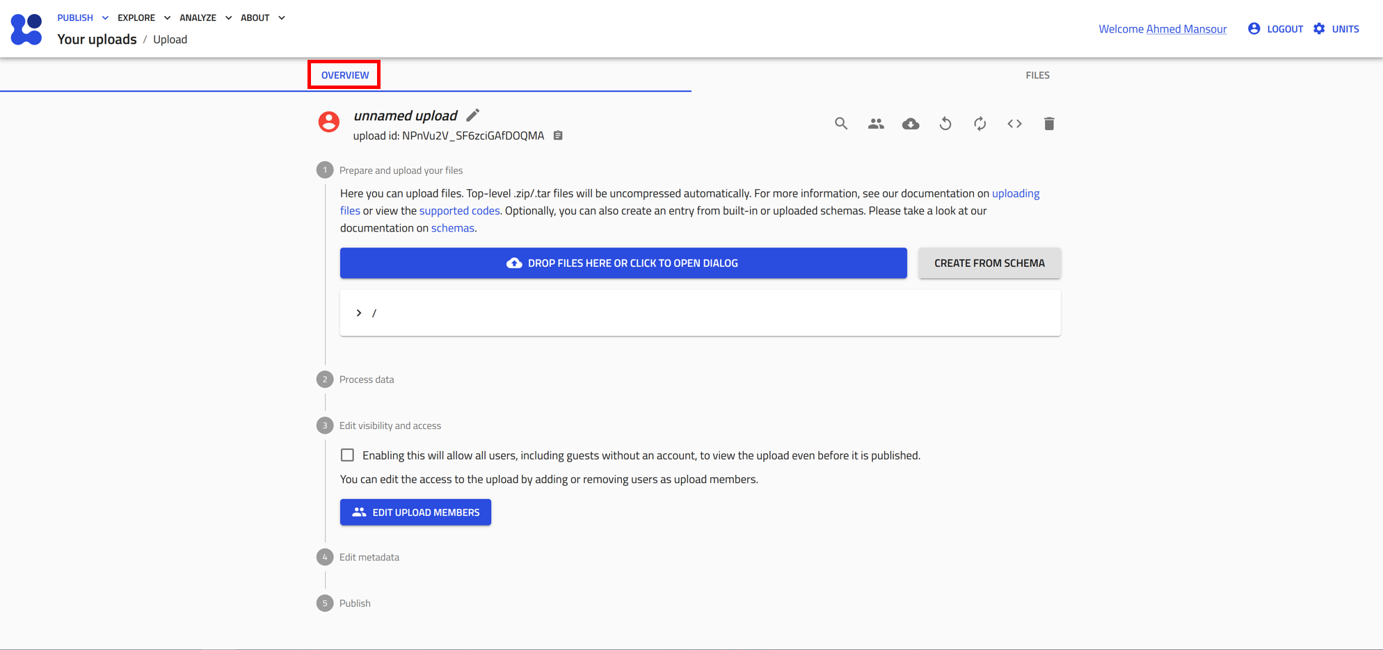 a screenshot of the uploads overview page
