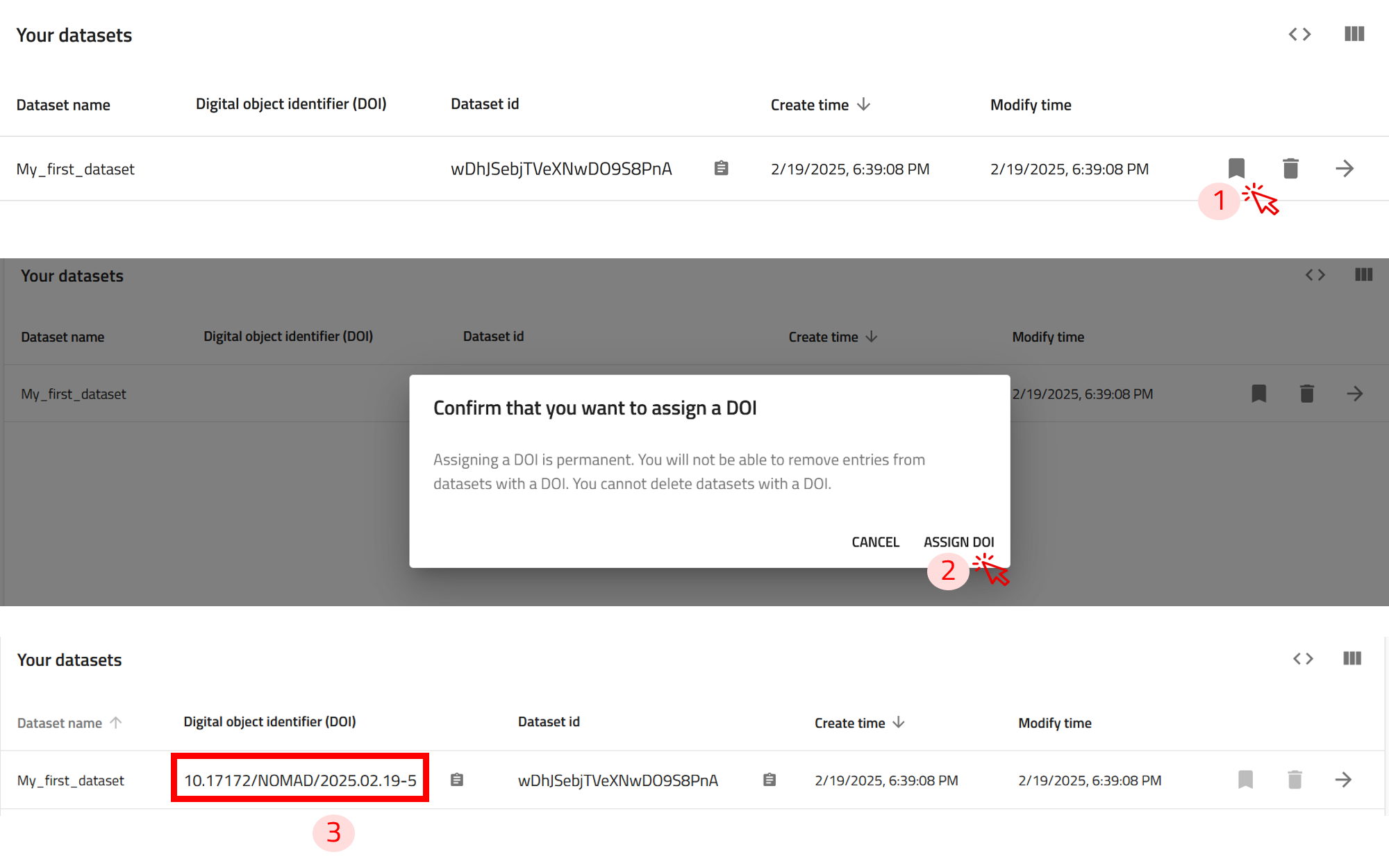 screenshot of assigning a DOI