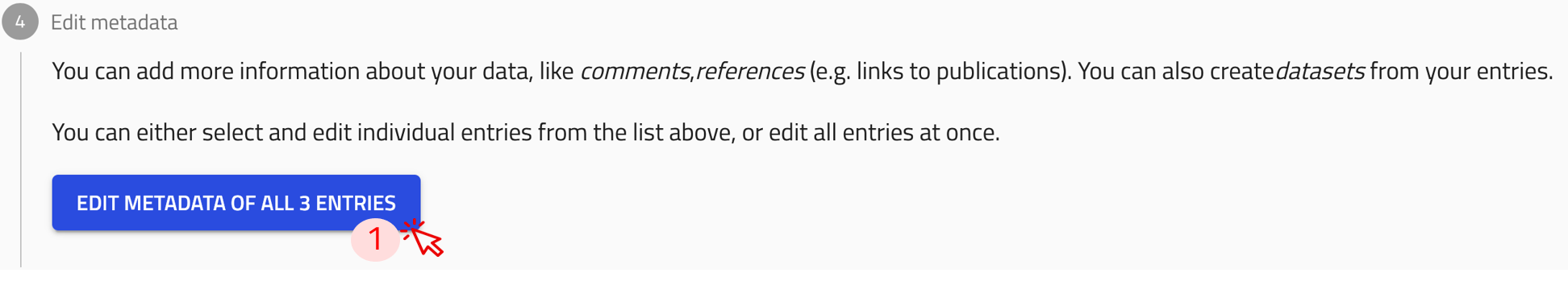 Screenshot of step 1 of creating dataset