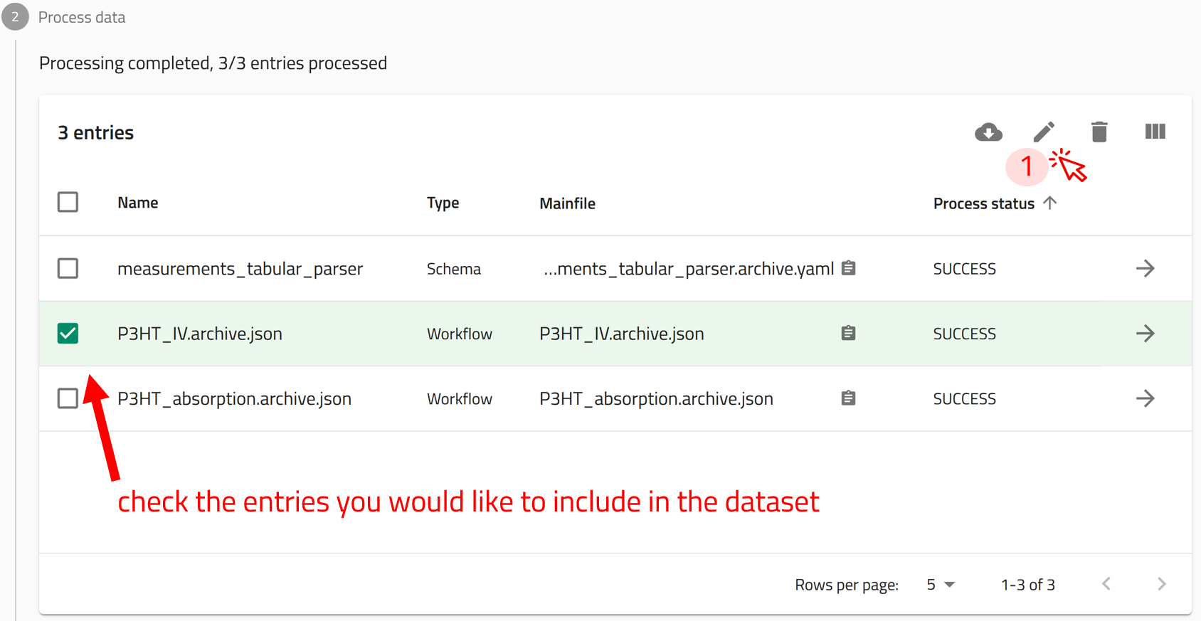 Screenshot of step 1 of creating dataset