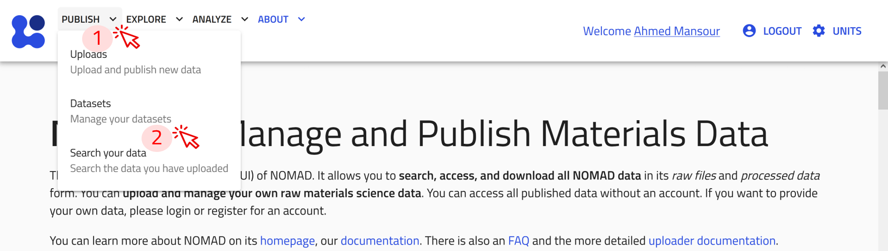 screenshot of navigating to datasets